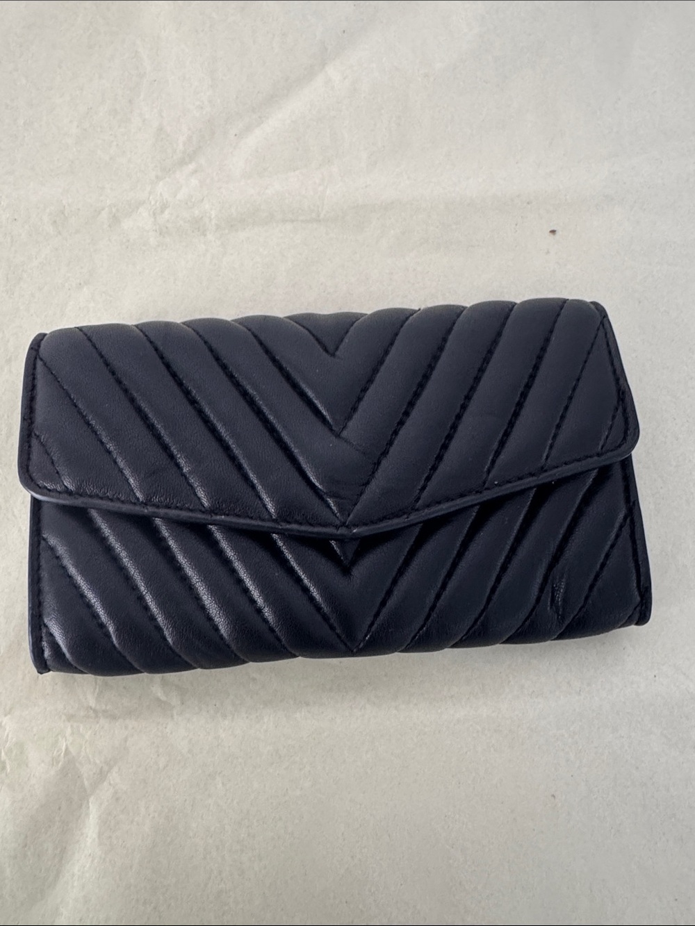 Vince Camuto Quilted Chevron Fold-Over Wallet Clutch - Black